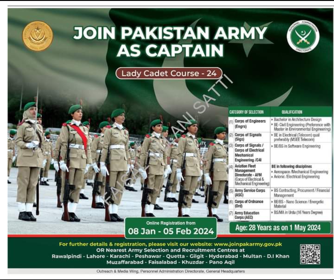 Join Pak Army through Lady Cadet Course LCC 2024