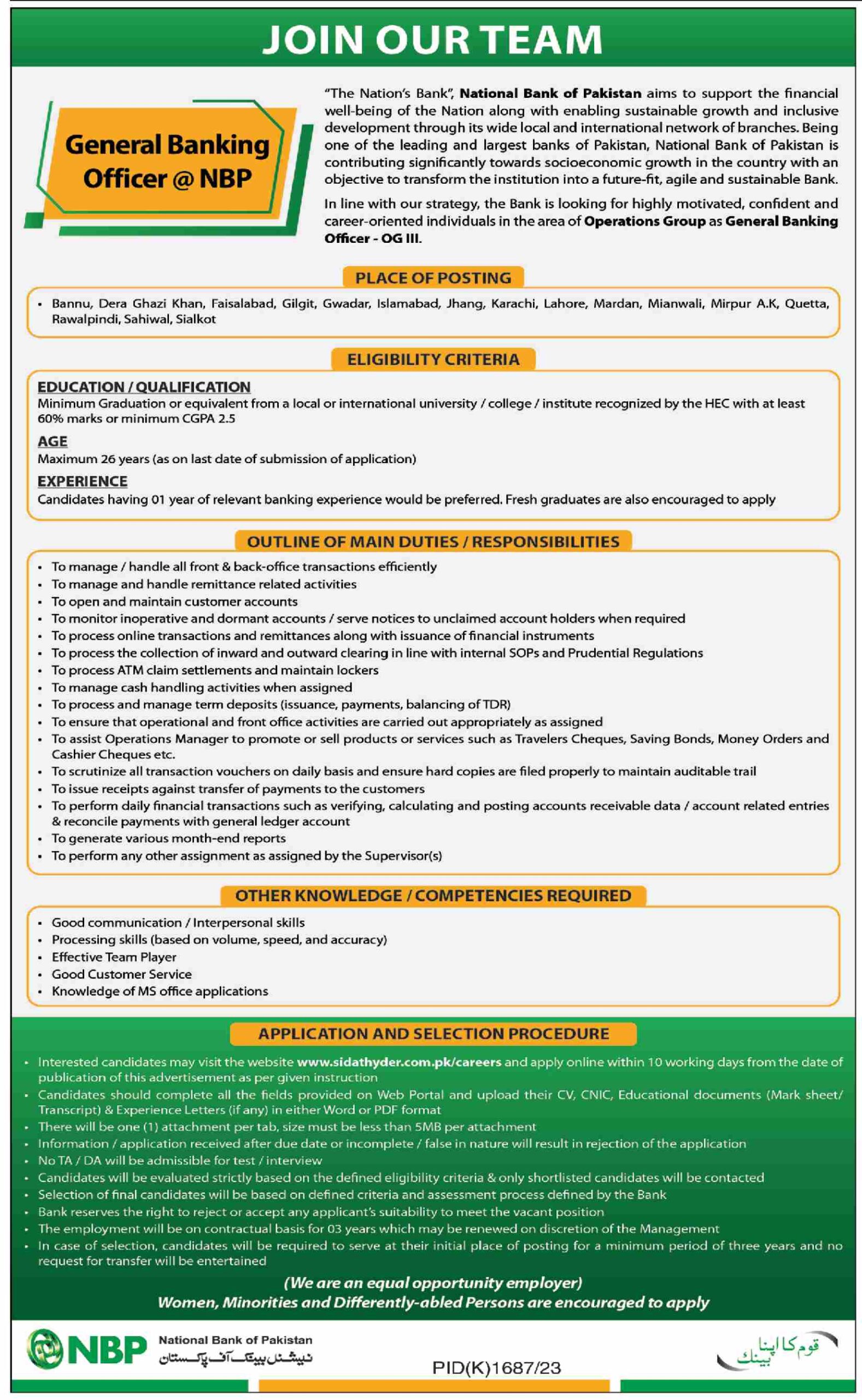 NBP Jobs 2024 General Banking Officers OG III Online Apply