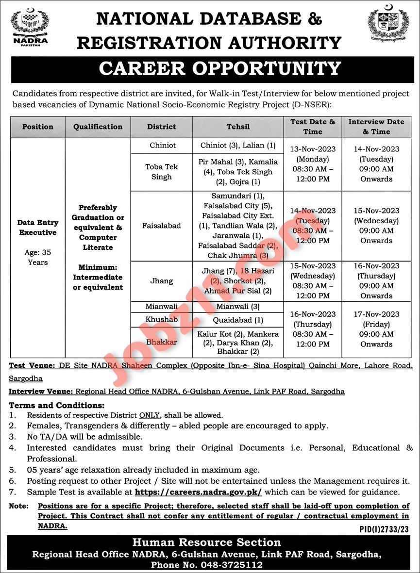 NADRA Sargodha Jobs 2023