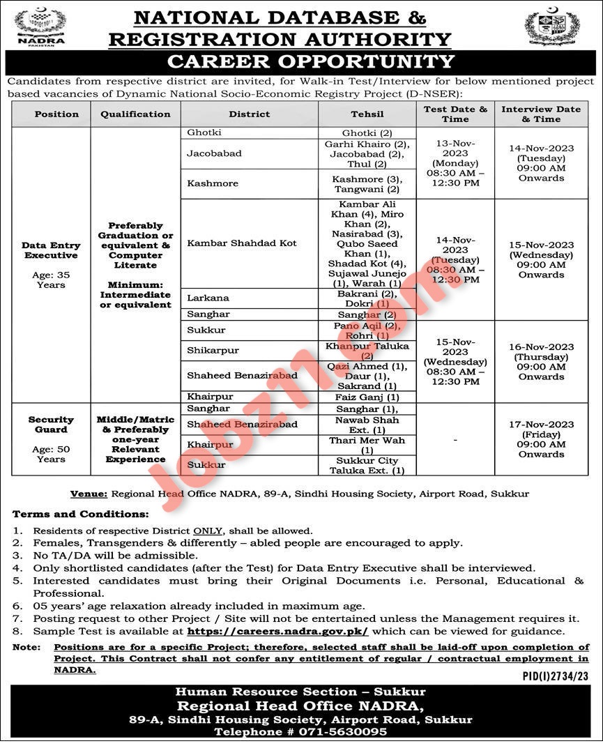 NADRA Sukkur Jobs 2023