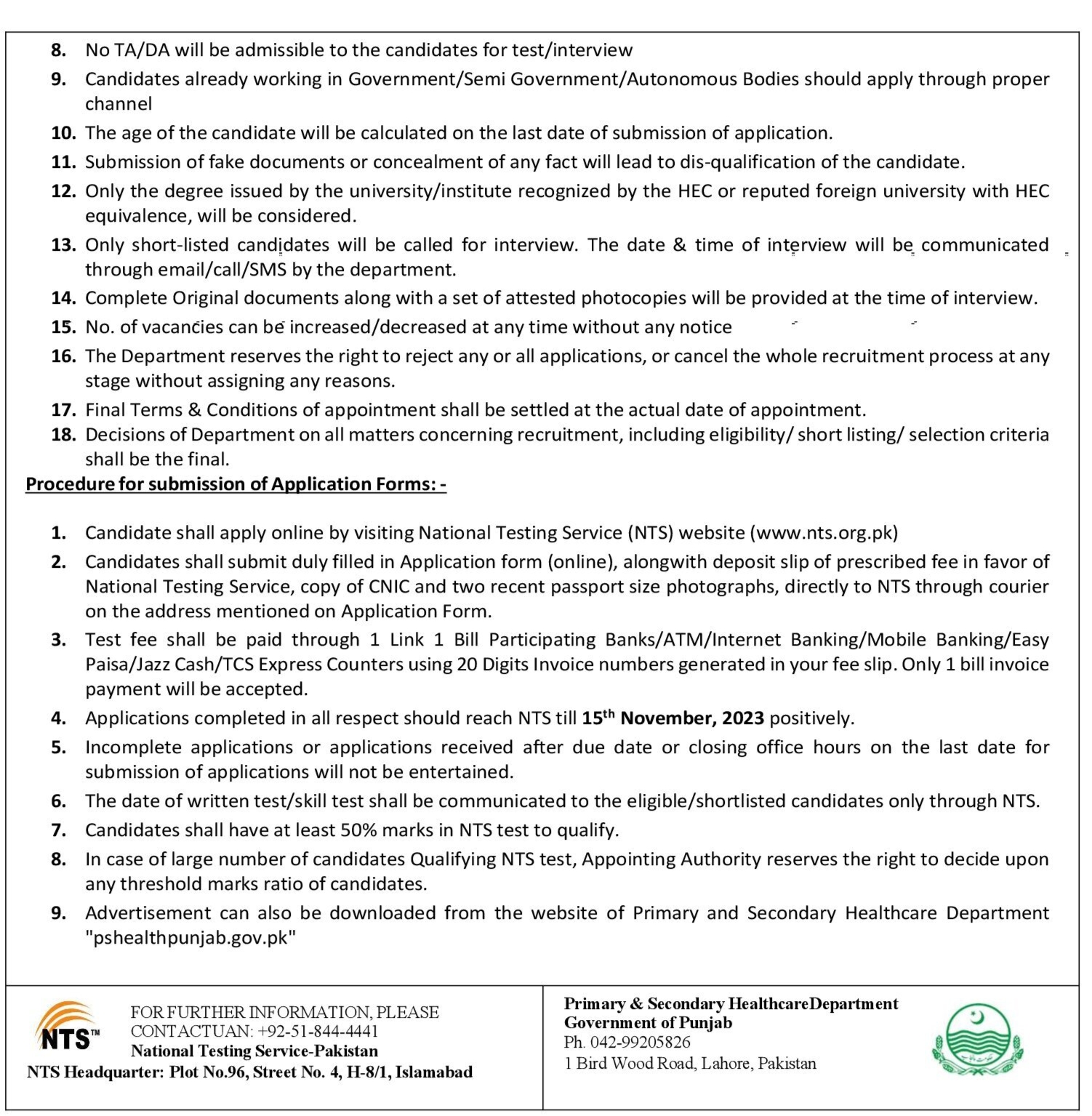 Primary and Secondary Healthcare Department Jobs 2023 via NTS3