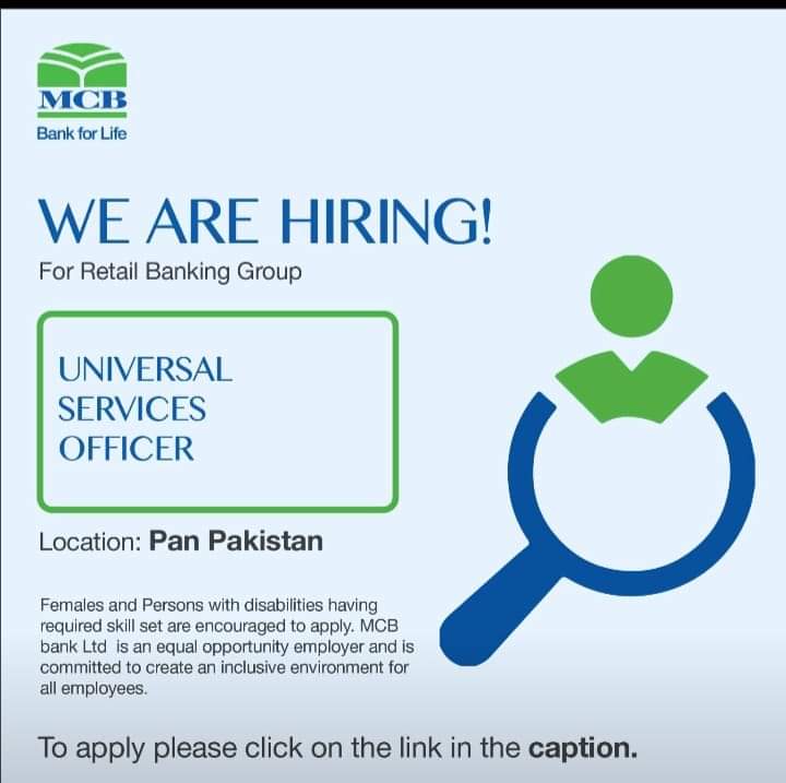 MCB Hiring Universal Service Officers Across Pakistan Branches