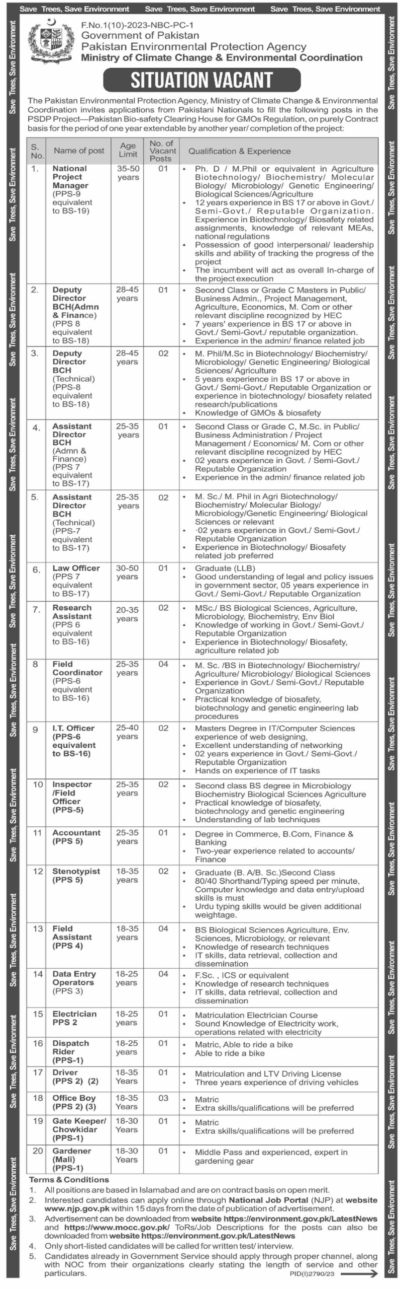 Ministry of Climate Change MOCC Jobs 2023 Advertisement