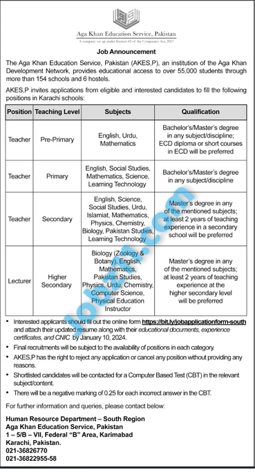 Aga Khan Education Services Jobs 2024 for Teaching Staff and Lecturers