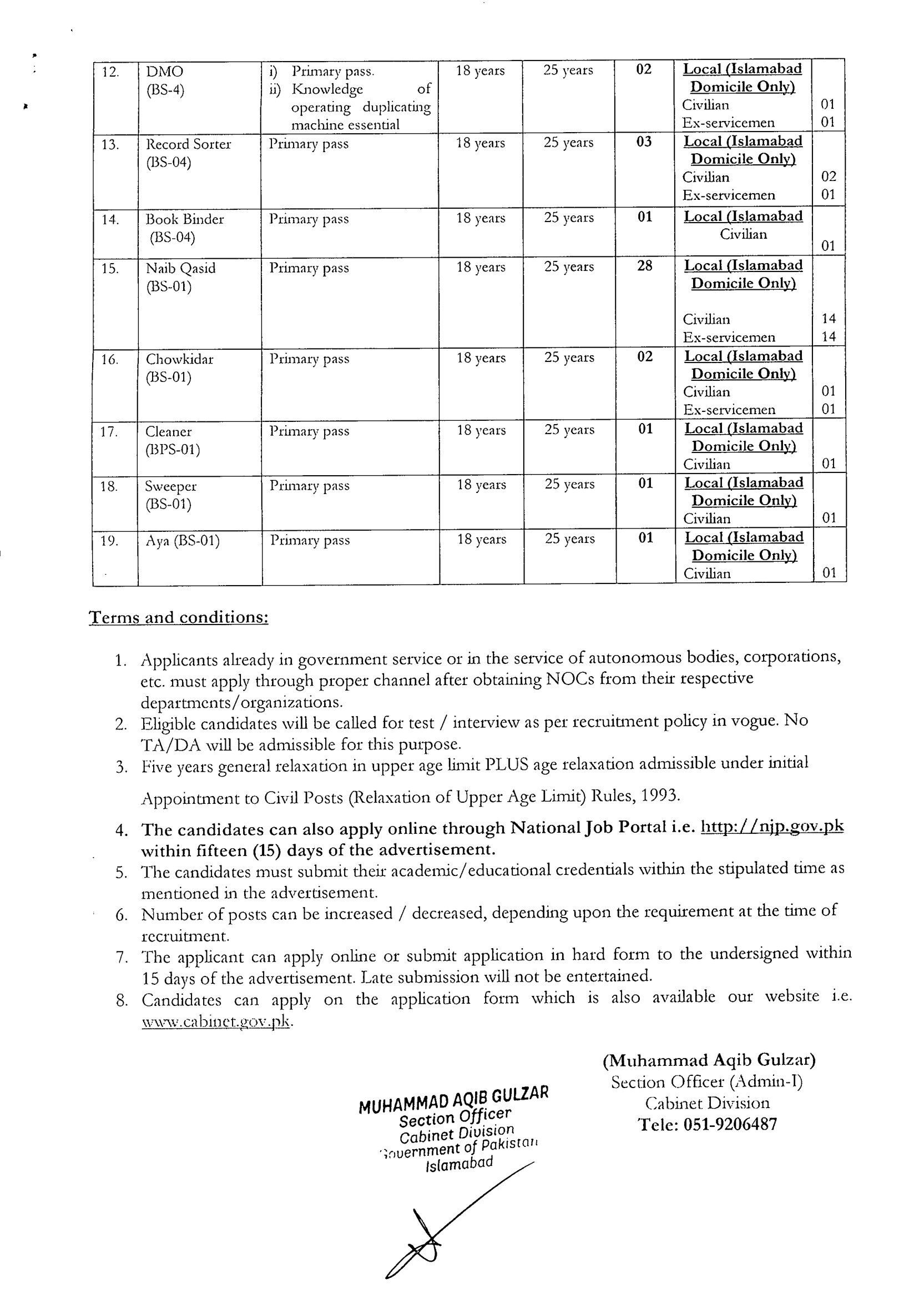 Cabinet Division Jobs 2024 Advertisement Online Apply
