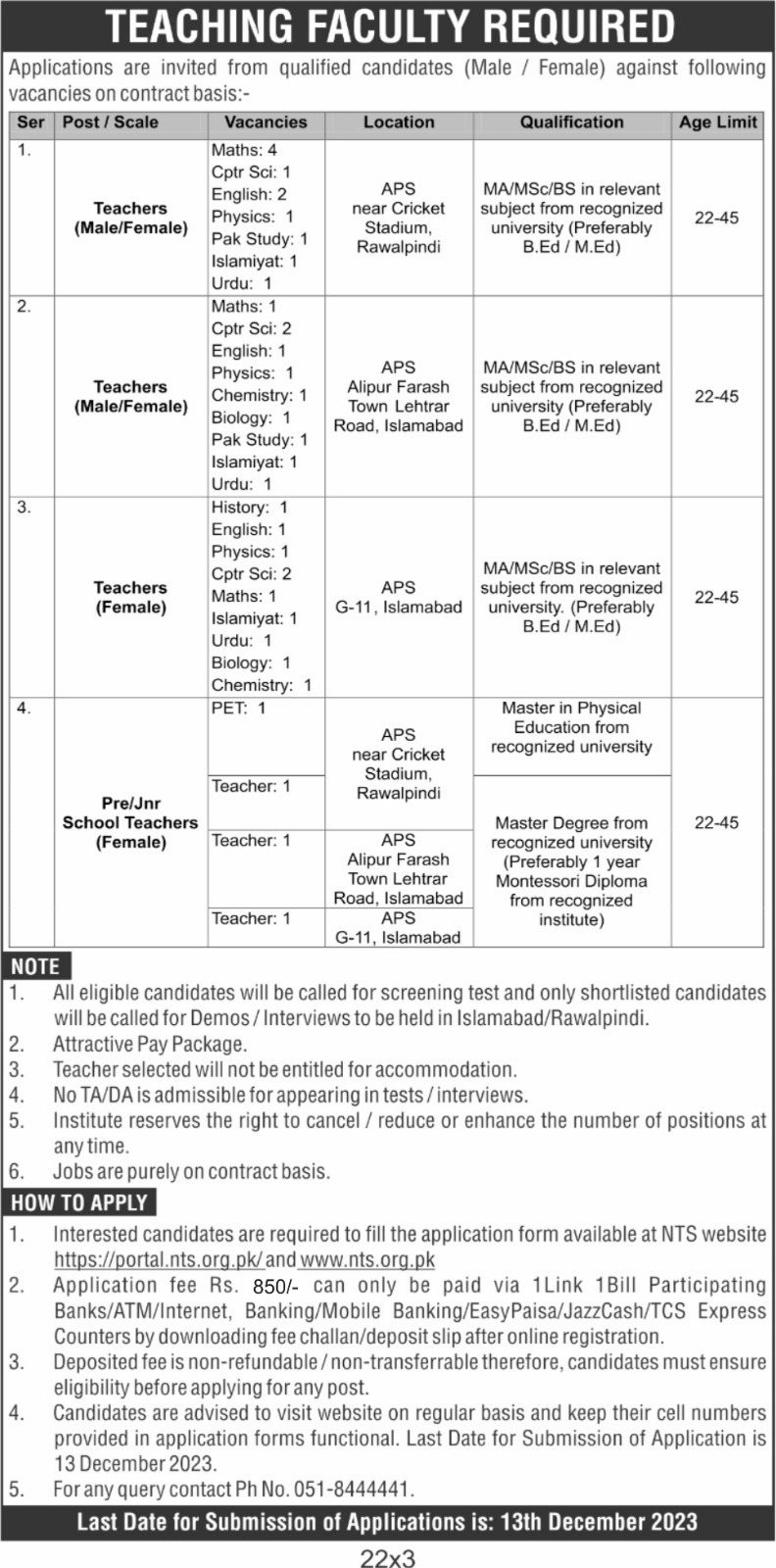 Margala Educational Institute Jobs for Teaching Staff Males & Females via NTS