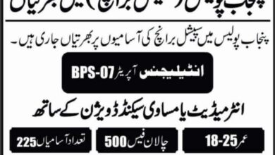 Punjab Police Special Branch Jobs Application Forms
