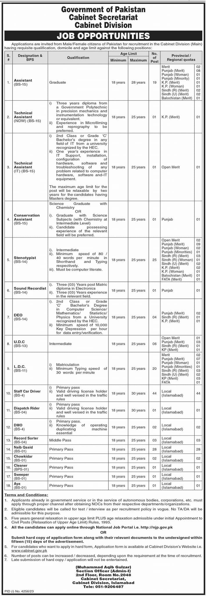 Cabinet Division Jobs 2024 Online Apply Latest Advertisement