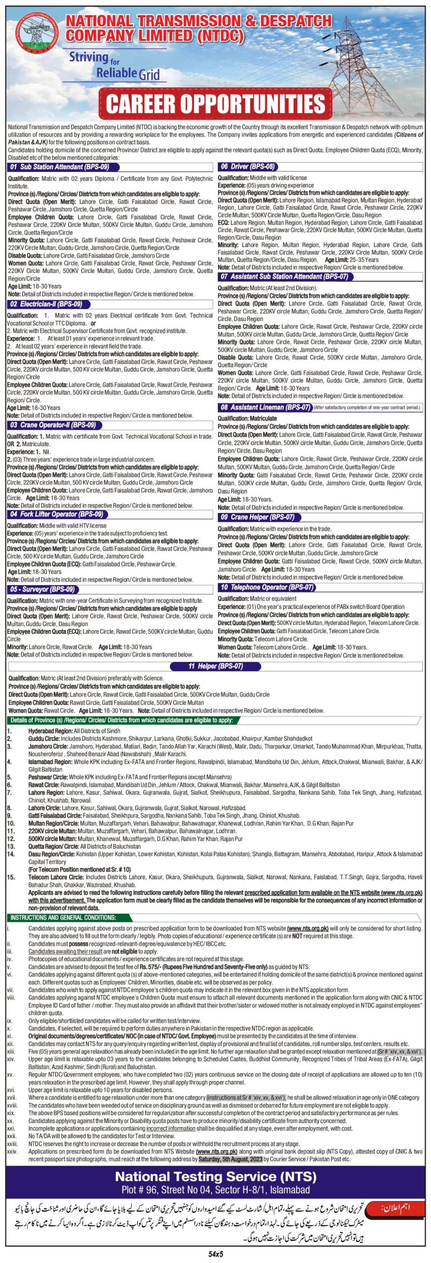 NTDC New Jobs for April 2024 Advertisement