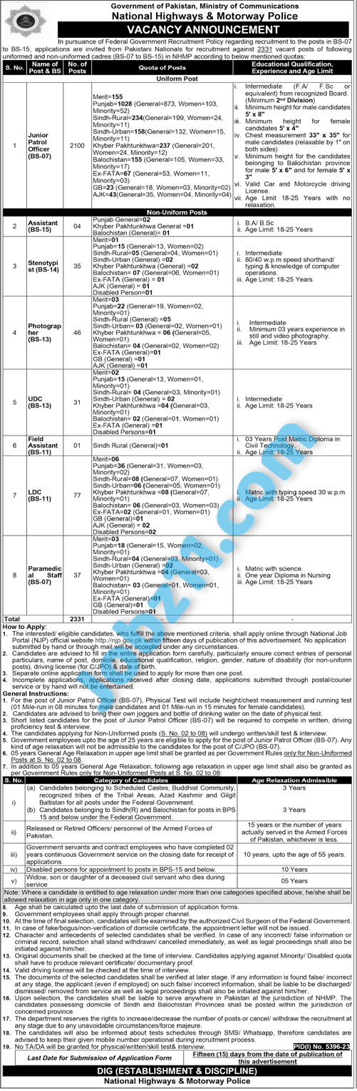 National Highway and Motorway Police Jobs 2024 Online Apply Latest Advertisement